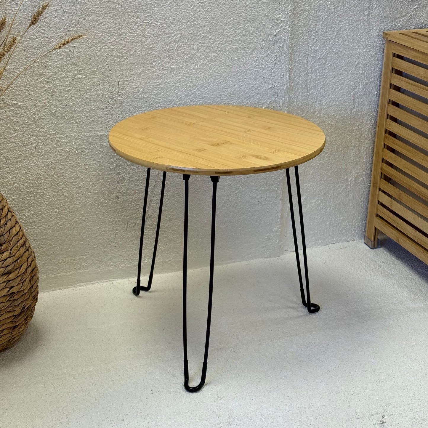Katlanır Bambu Yuvarlak Orta Sehpa 44x44x46 cm