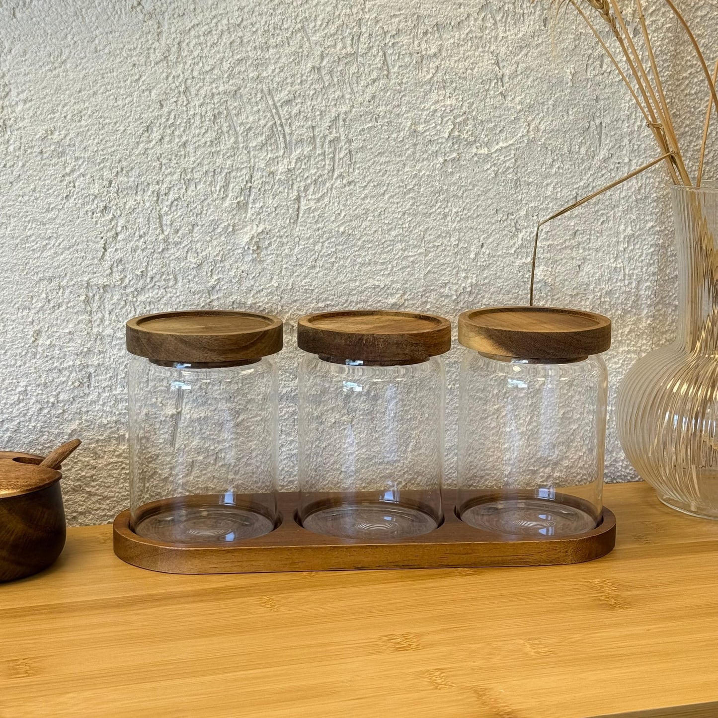 İzy Akasya Ağcı Kapaklı Standlı Kavanoz Seti 600 ml