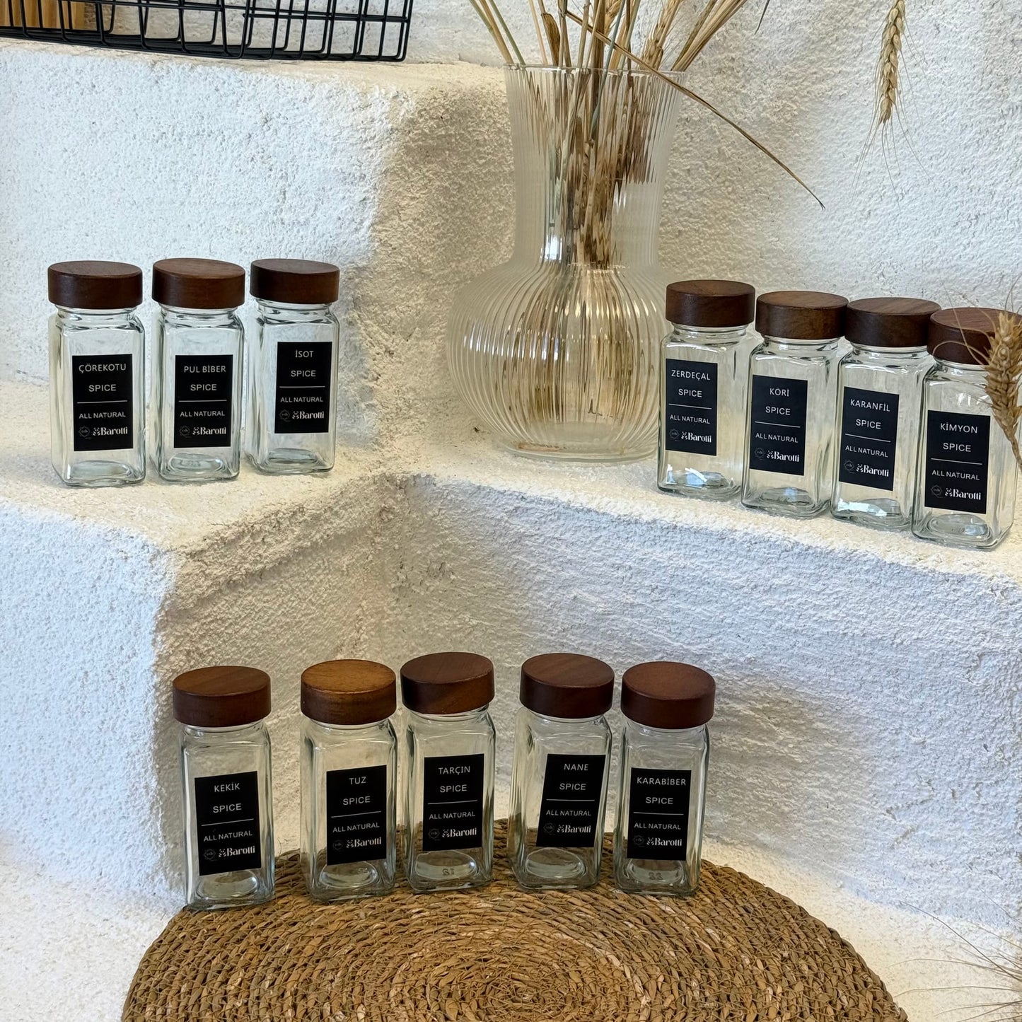 Barotti 12 Adet Akasya Kapaklı Kare Baharatlık Seti Siyah (Süper FİYAT)