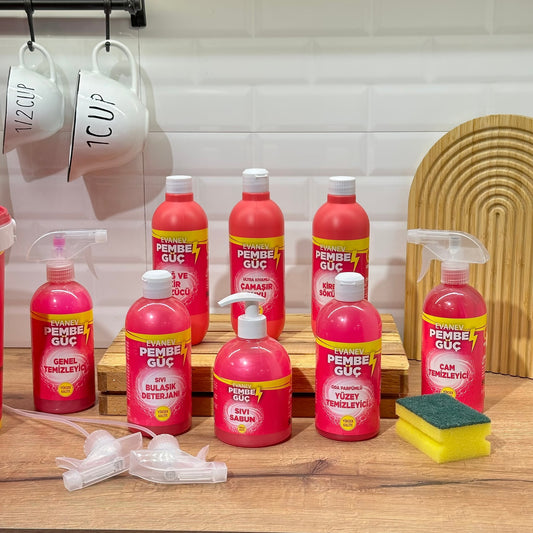 EVANEV Pembe Güç 12 Parça Yüksek Kaliteli Temizlik Ürünleri Tek Kovada (1 Hafta Tanıtım Fiyatı)