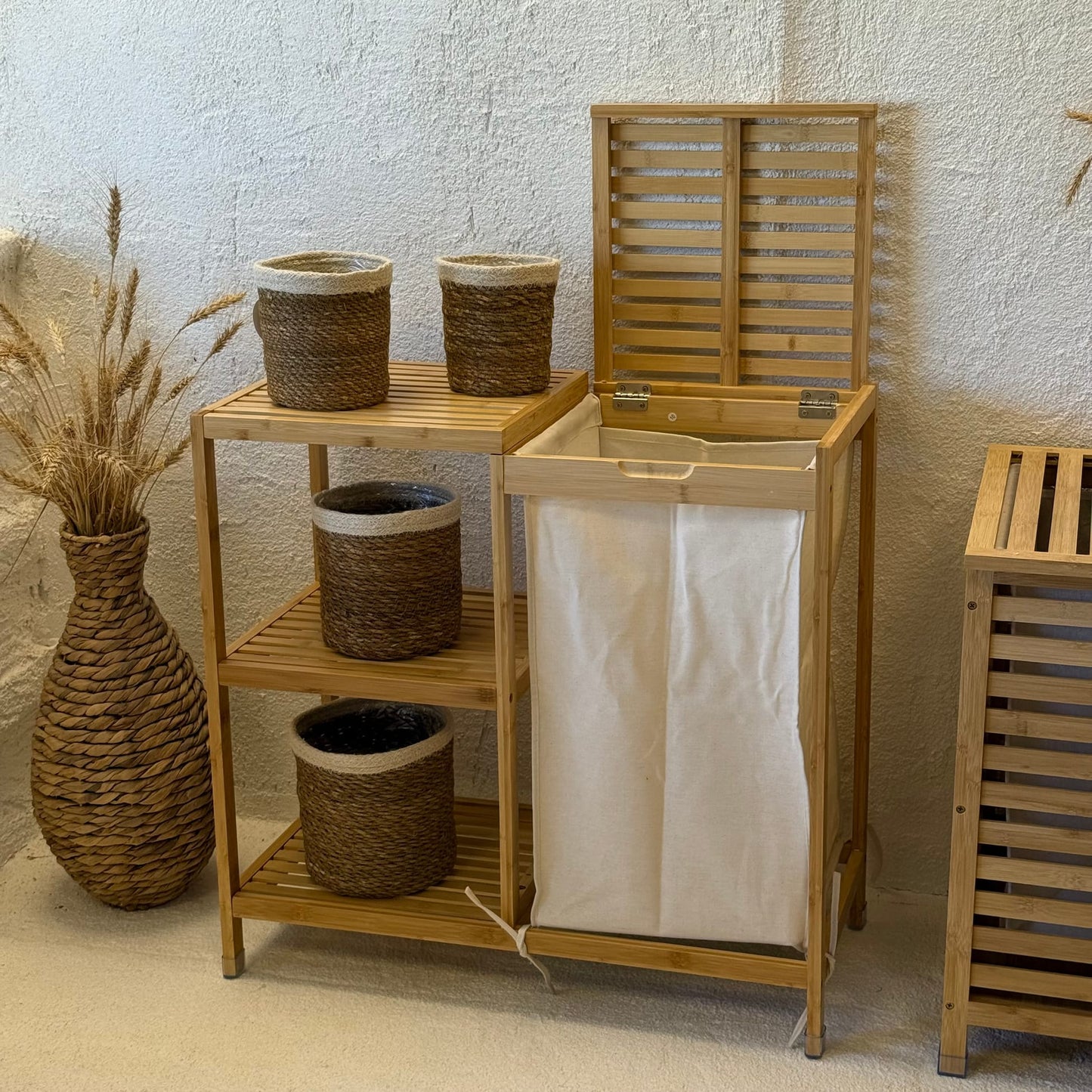 Bambu Dolap ve Kirli Çamaşır Sepeti 68x33x65 cm (24 SAATLİK İNDİRİM)