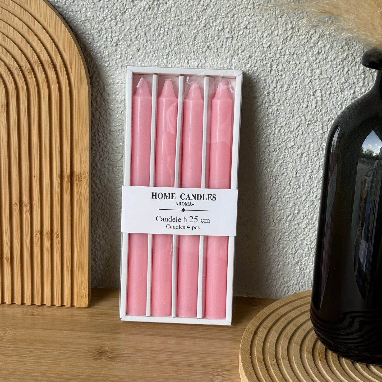 Home Candle 4 Lü Uzun Şamdan Mum Seti Pembe