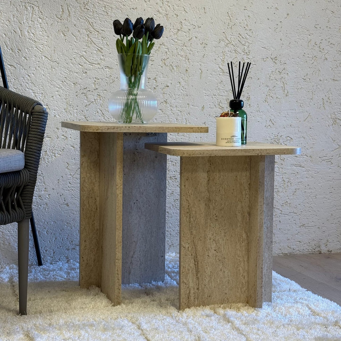 Lary Pinterest Model, Traverten Desen, İki Boy Kare Sehpa (Süper Fiyat)