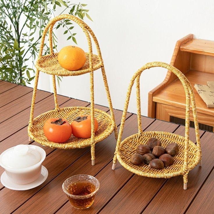 Deo Rattan İki Katlı Meyvelik Sunumluk 37 CM Naturel