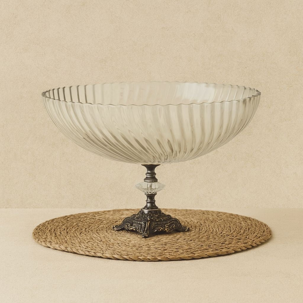 Efegil Lüks Cam Kase Meyvelik Bakır Ayaklı 29x29x16 cm (0204)