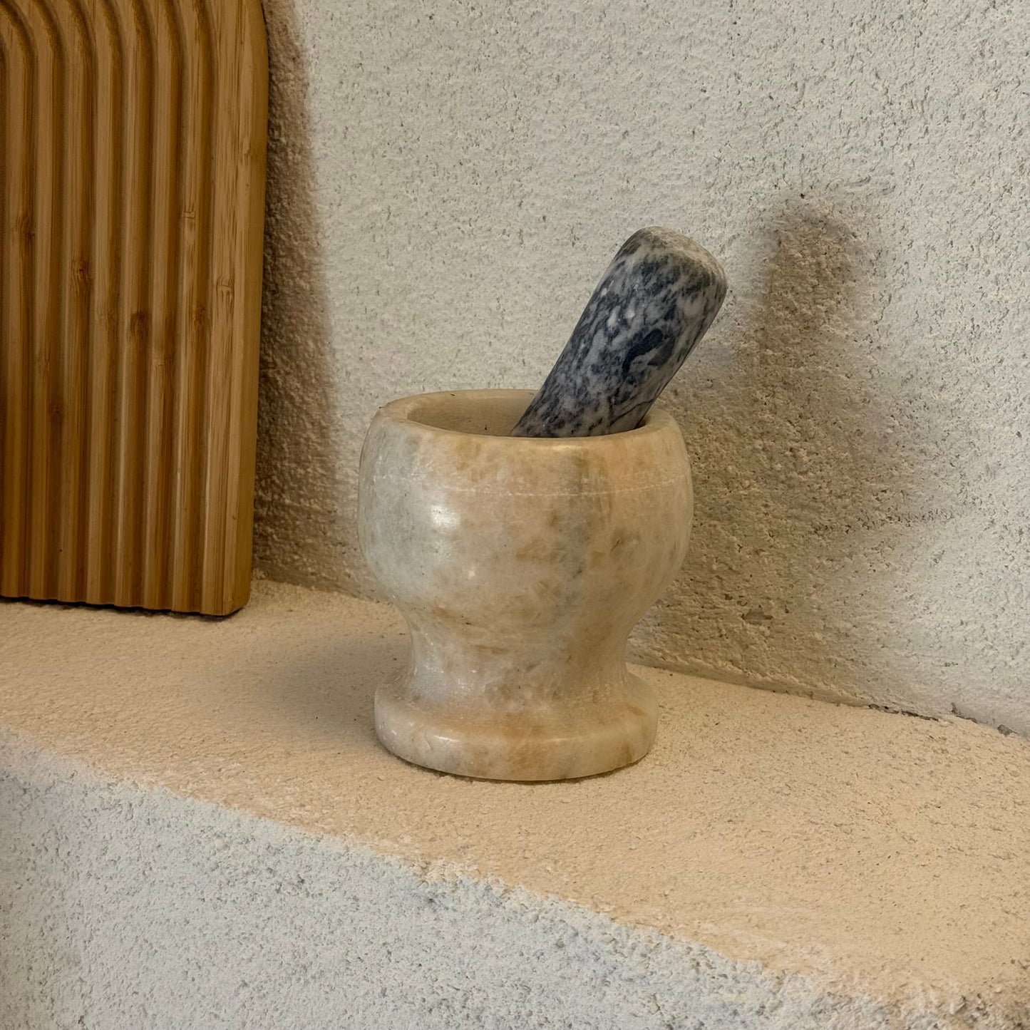 Maru Saf Mermer Büyük Boy Havan 11 cm Krem-gri