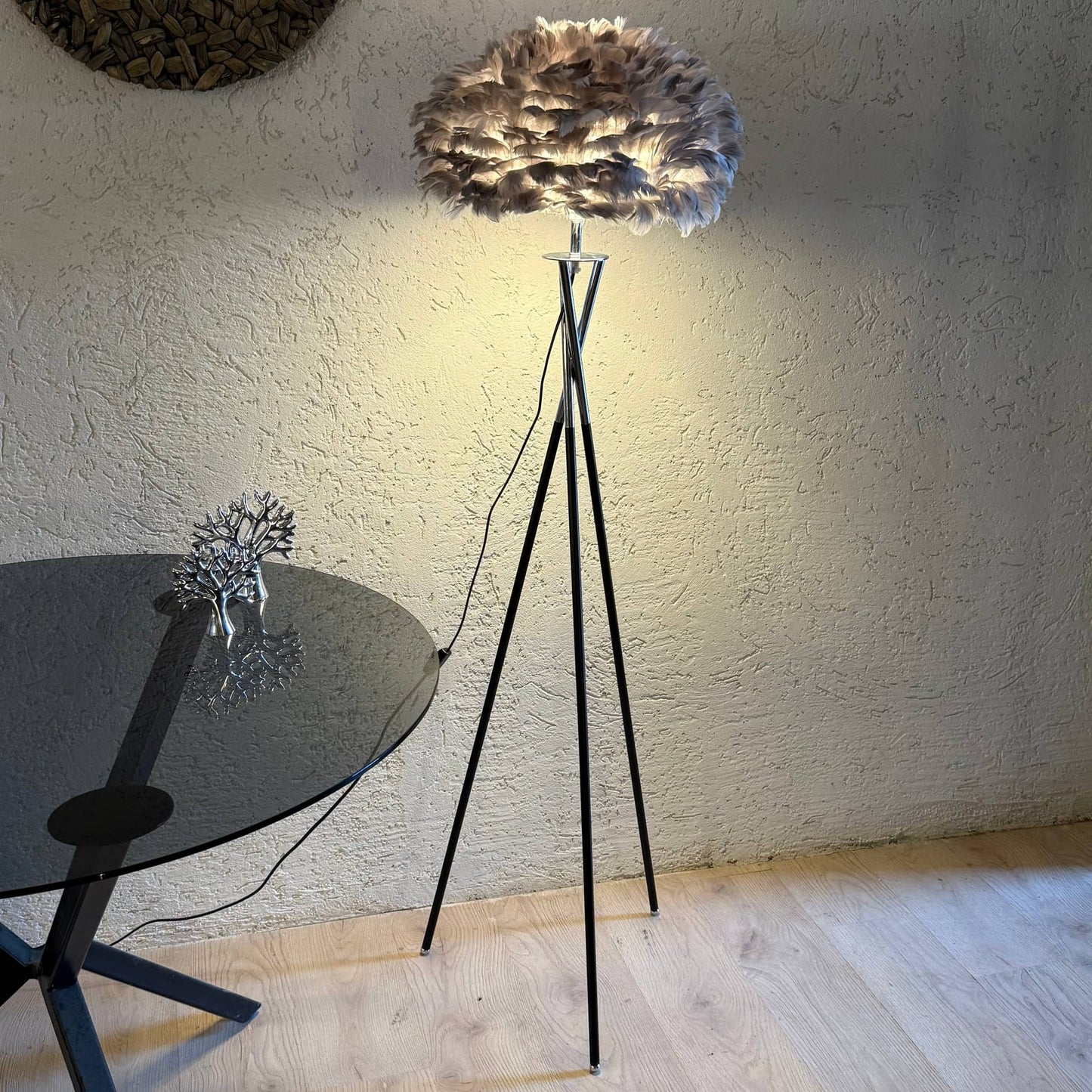 Talia Metal Ayaklı Tüy Lambader Gri-Gümüş 1,55 cm