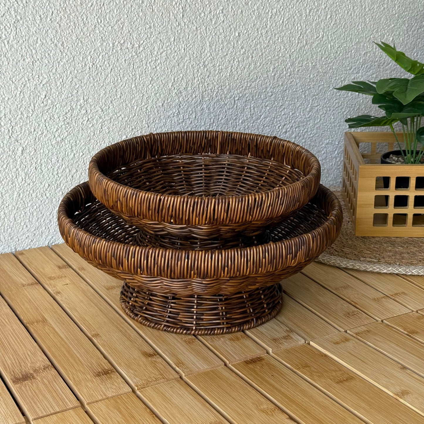 Lara Rattan Ayaklı Yuvarlak İki Boy Meyvelik Kahve Rengi