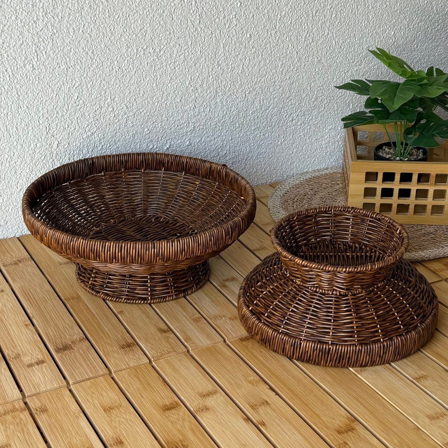 Lara Rattan Ayaklı Yuvarlak İki Boy Meyvelik Kahve Rengi