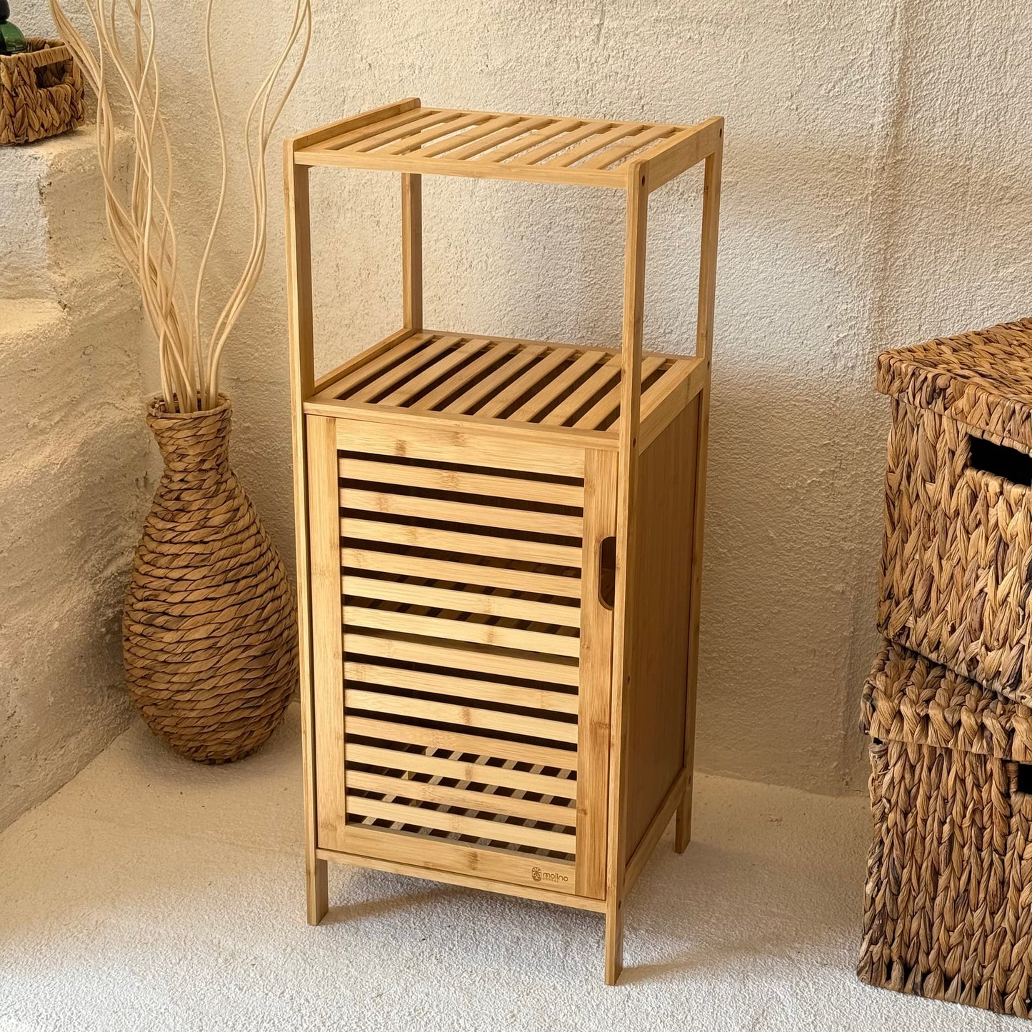 Melis İvory Bambu Tek Kapaklı,2 Katlı Çok Amaçlı Banyo Dolabı 87x36x33 cm (İMKANSIZ FİYAT)KOD:119