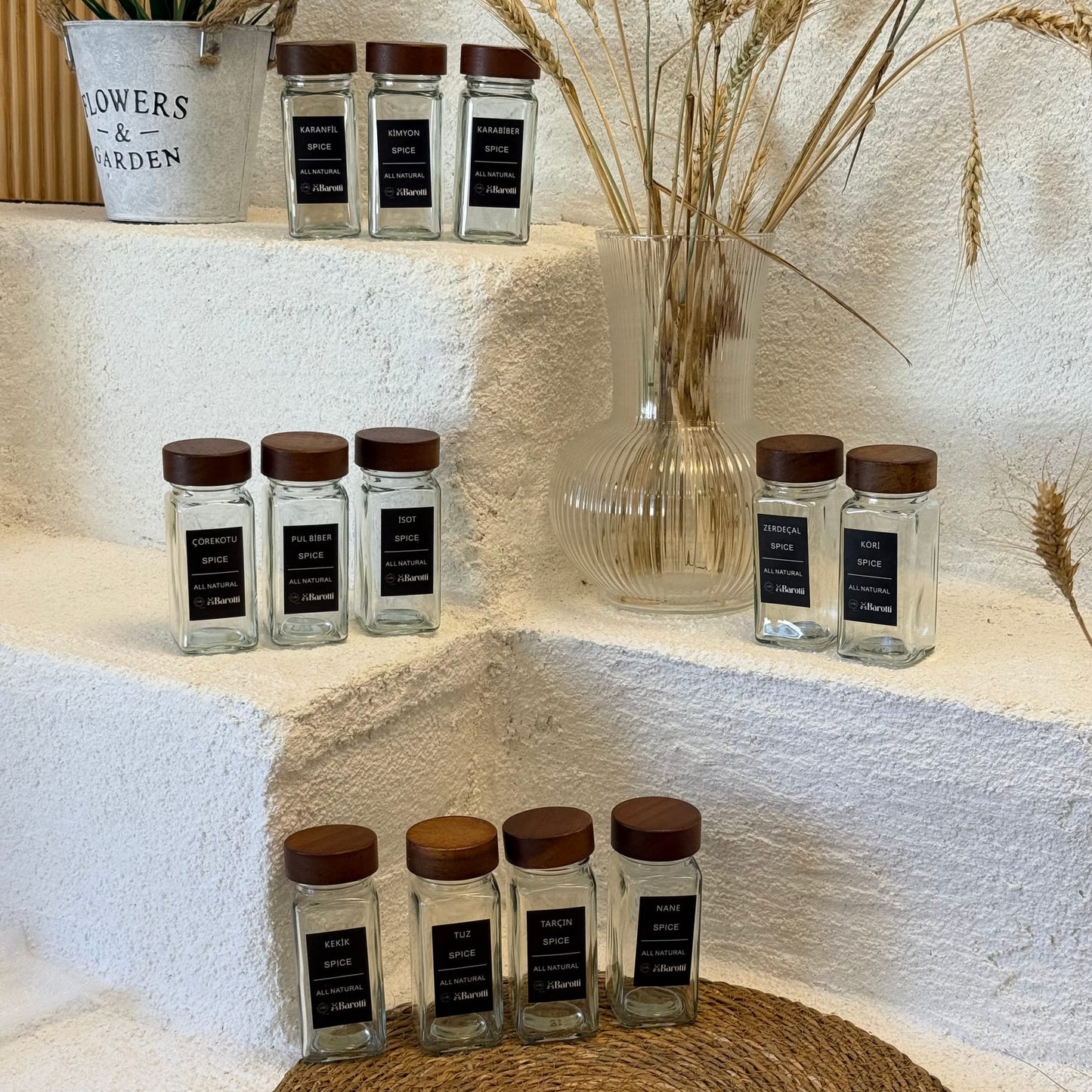 Barotti 12 Adet Akasya Kapaklı Kare Baharatlık Seti Siyah (Süper FİYAT)