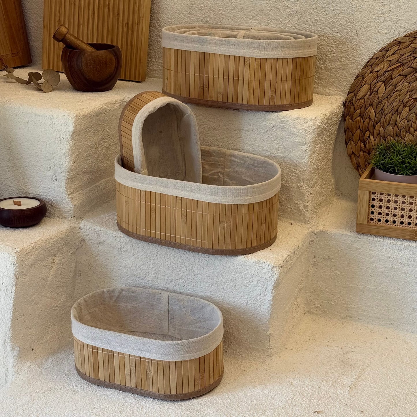 1 Set ALANA Set 1 BEDAVA Bambu Oval Organizer Seti (Toplsm 6 Adet)