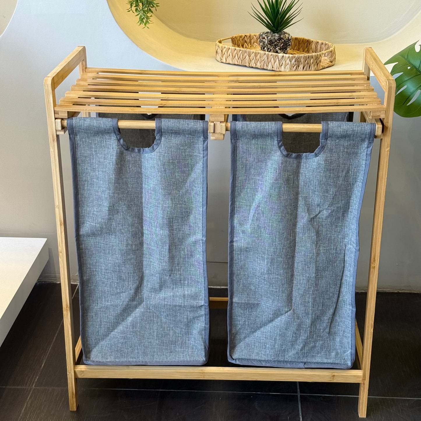 Bambu 2 Bölmeli Kirli Çamaşır Sepeti