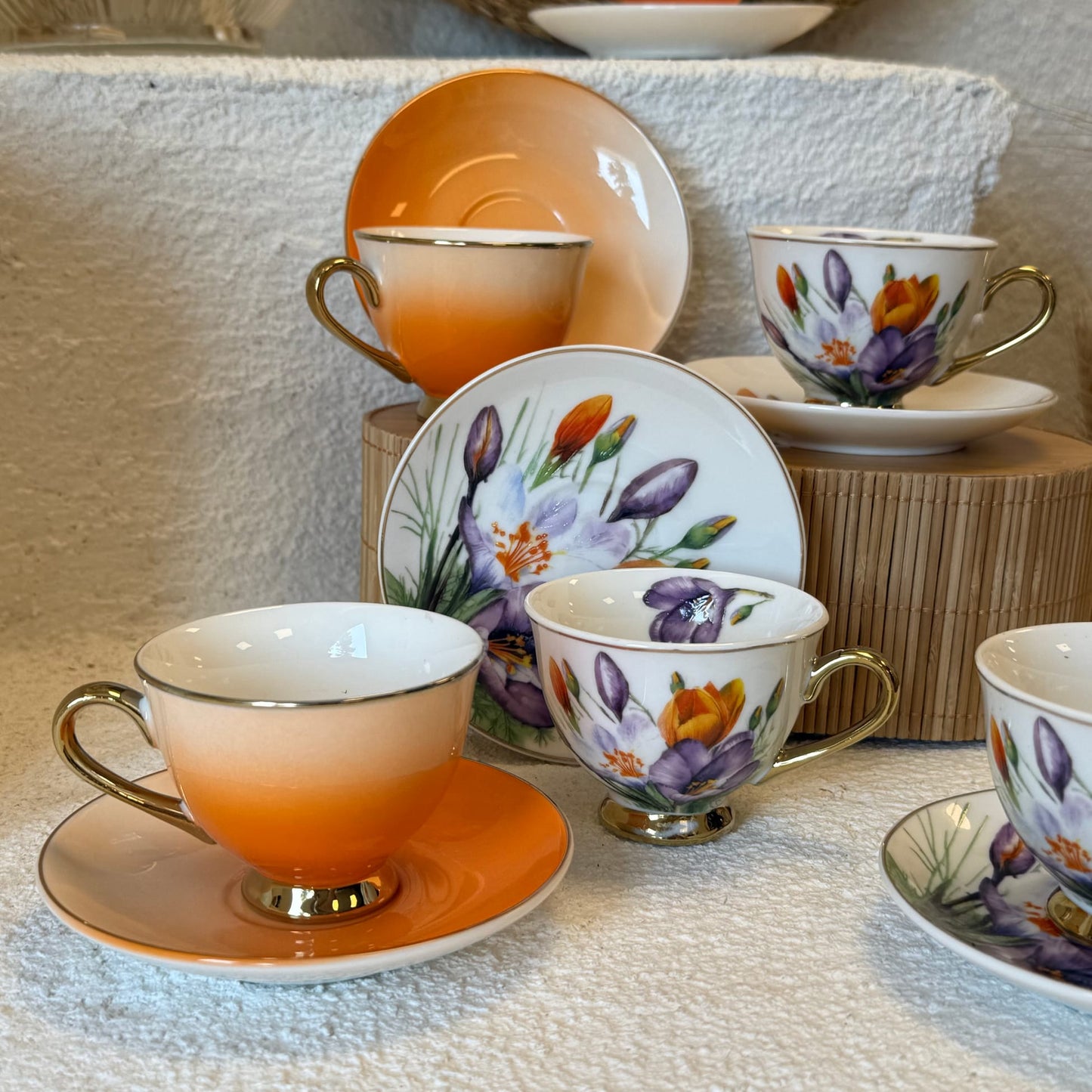 Arancia Çiçekli Porselen Kahve Fincan Takımı 6 Kişilik Turuncu