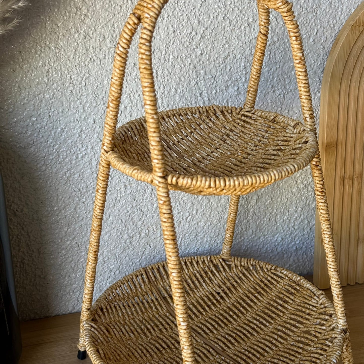 Deo Rattan İki Katlı Meyvelik Sunumluk 37 CM Naturel