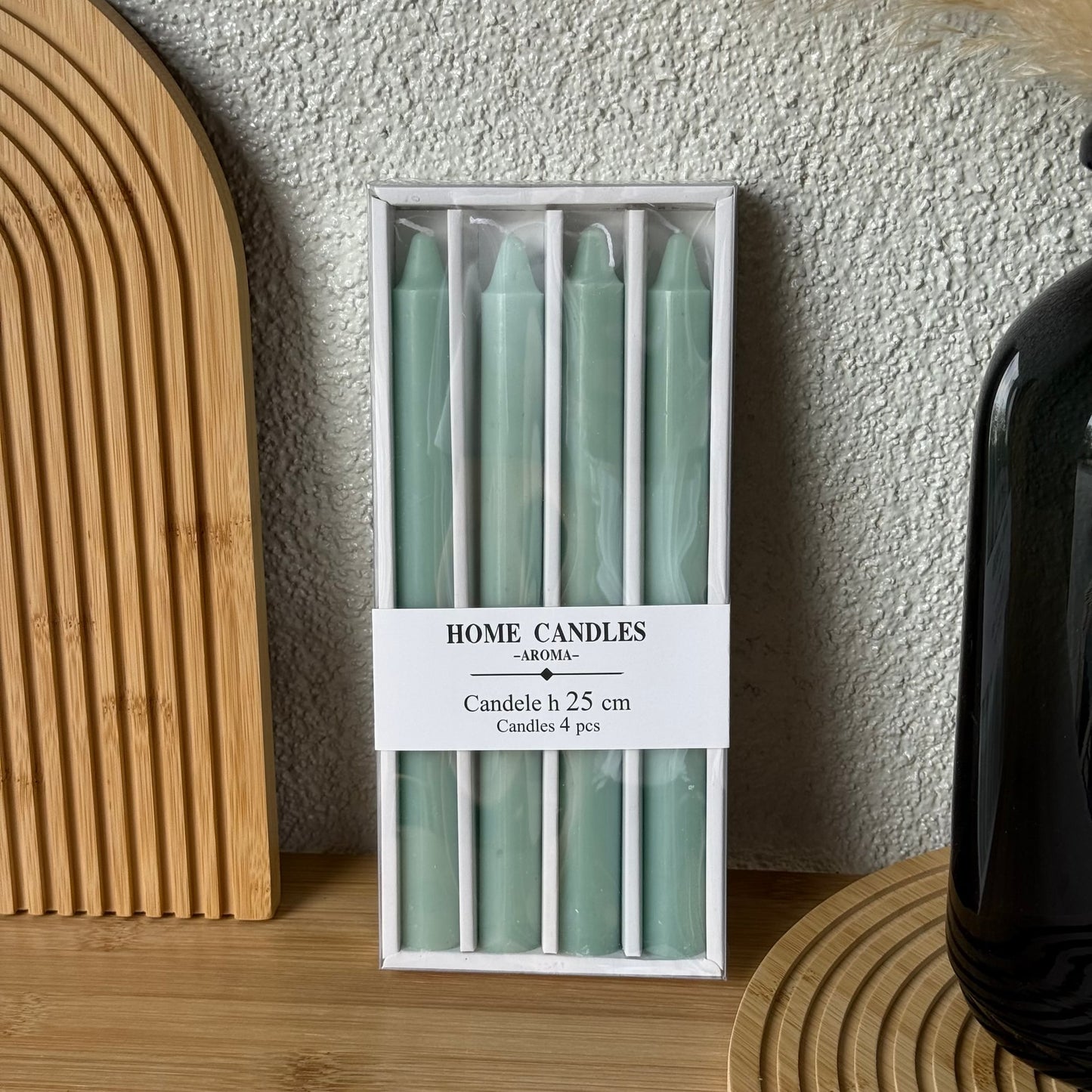 Home Candle 4 Lü Uzun Şamdan Mum Seti Yeşil