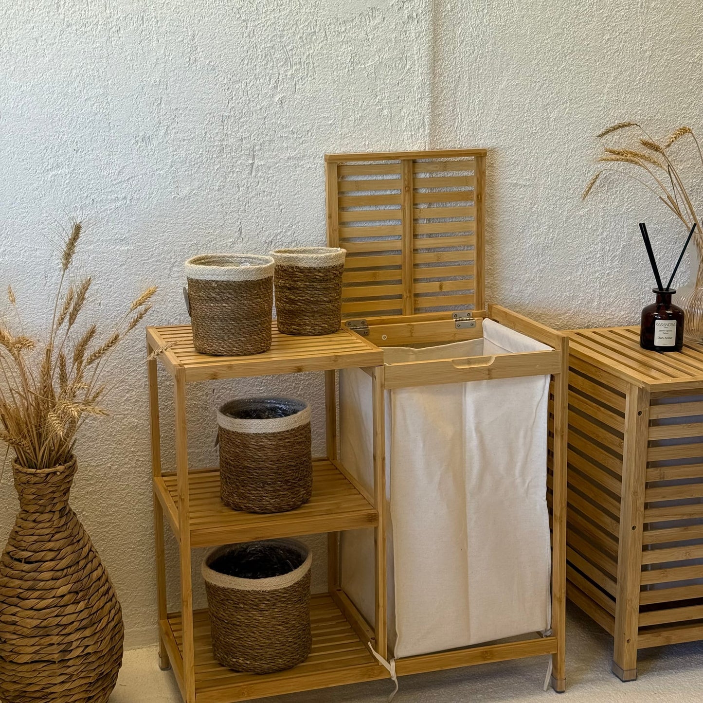 Bambu Dolap ve Kirli Çamaşır Sepeti 68x33x65 cm (24 SAATLİK İNDİRİM)