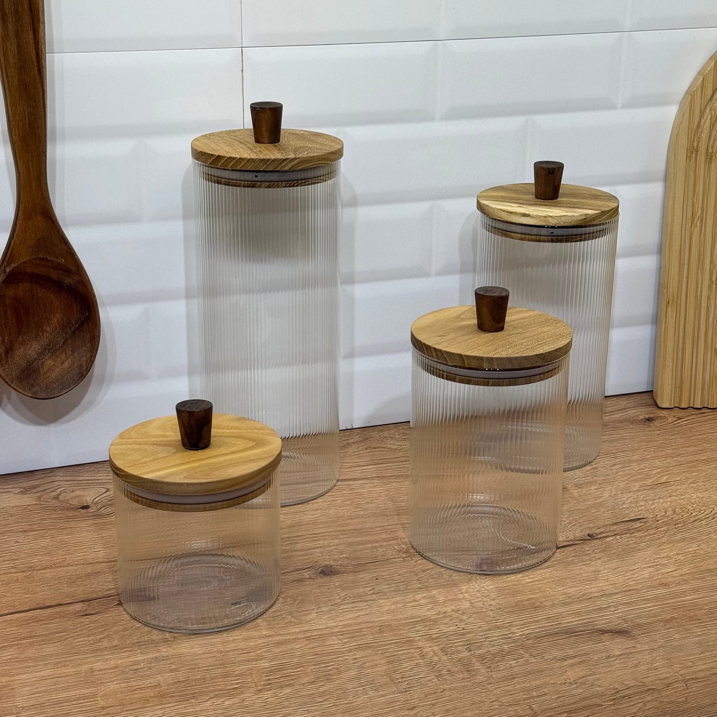 Regina 4 Lü Çizgili Kavanoz Seti Akasya Ağacı Kapaklı