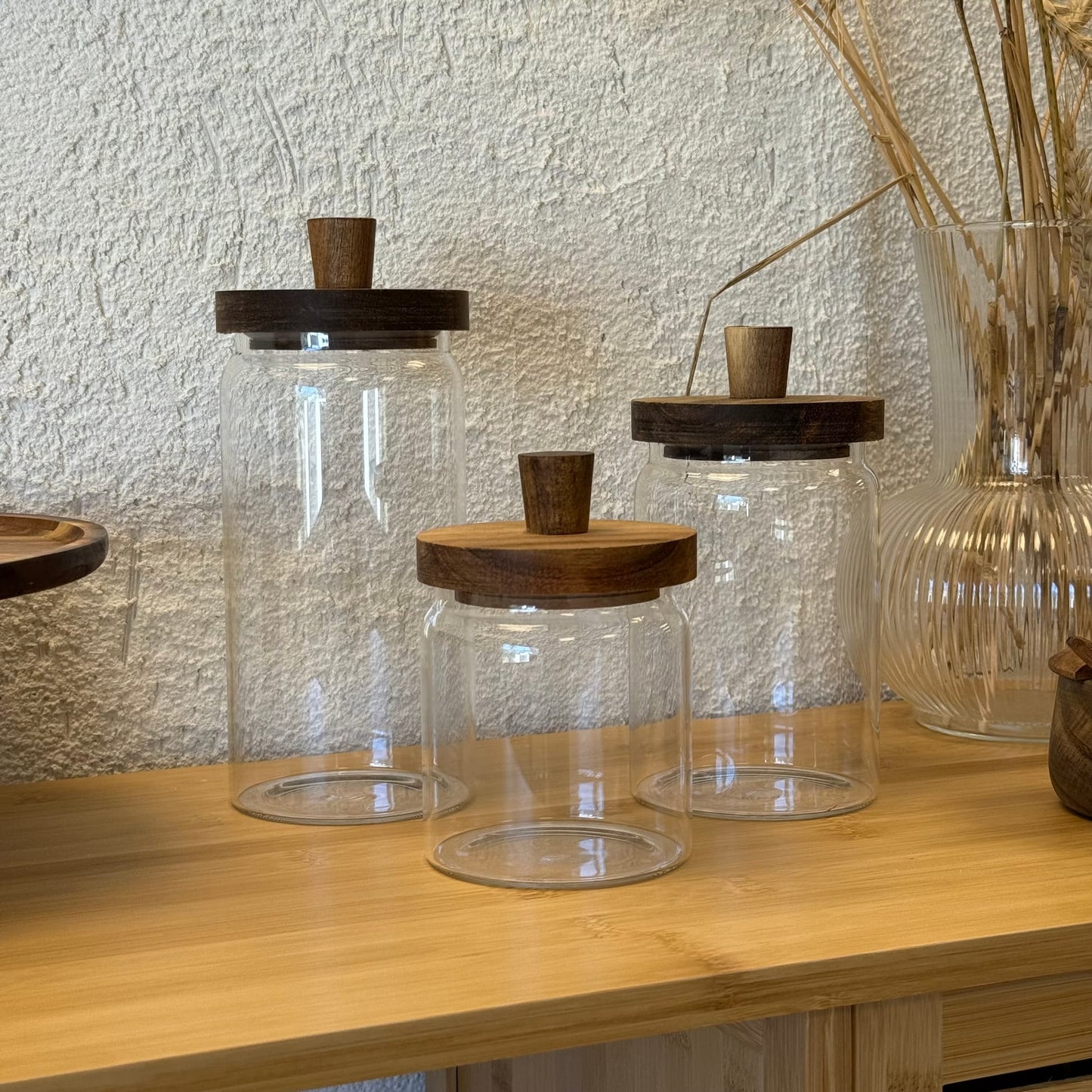 Akasya Kapaklı 3 Boy Cam kavanoz Seti 950 ml, 700 ml, 450 ml