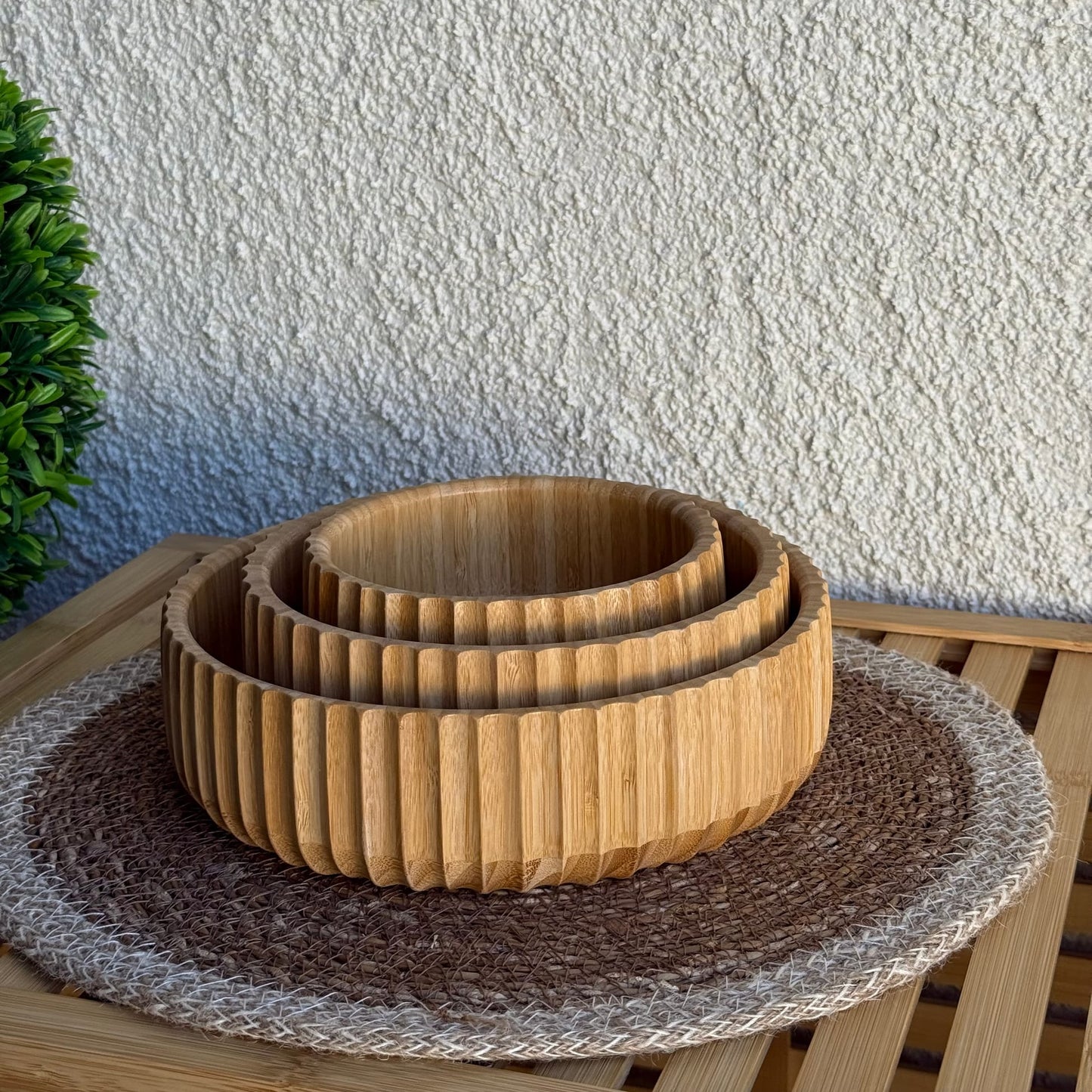 Barotti Bambu 3 Boy Çizgili Yuvarlak Kase 22 cm, 18 cm, 14 cm