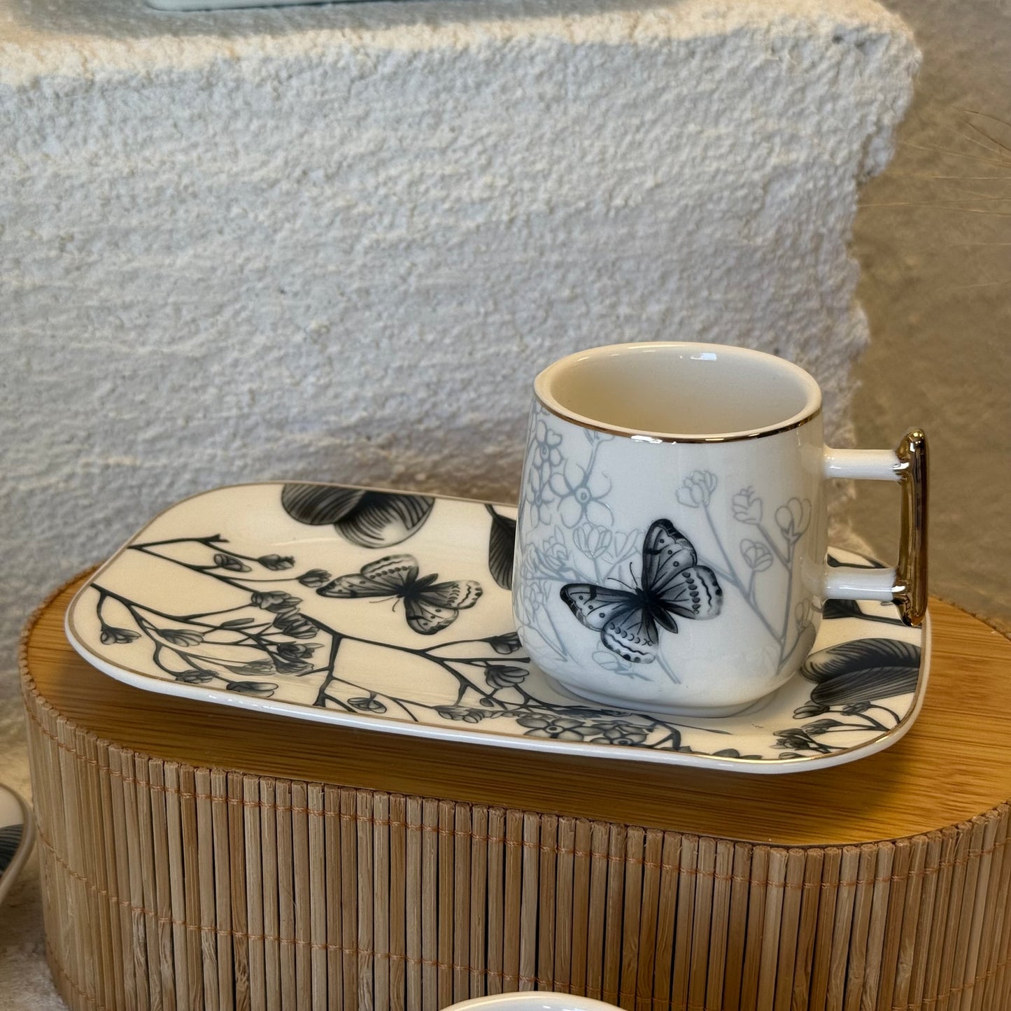 Marvin 12 Parça Porselen Kahve Fincan Takımı 6 Kişilik Siyah Desenli