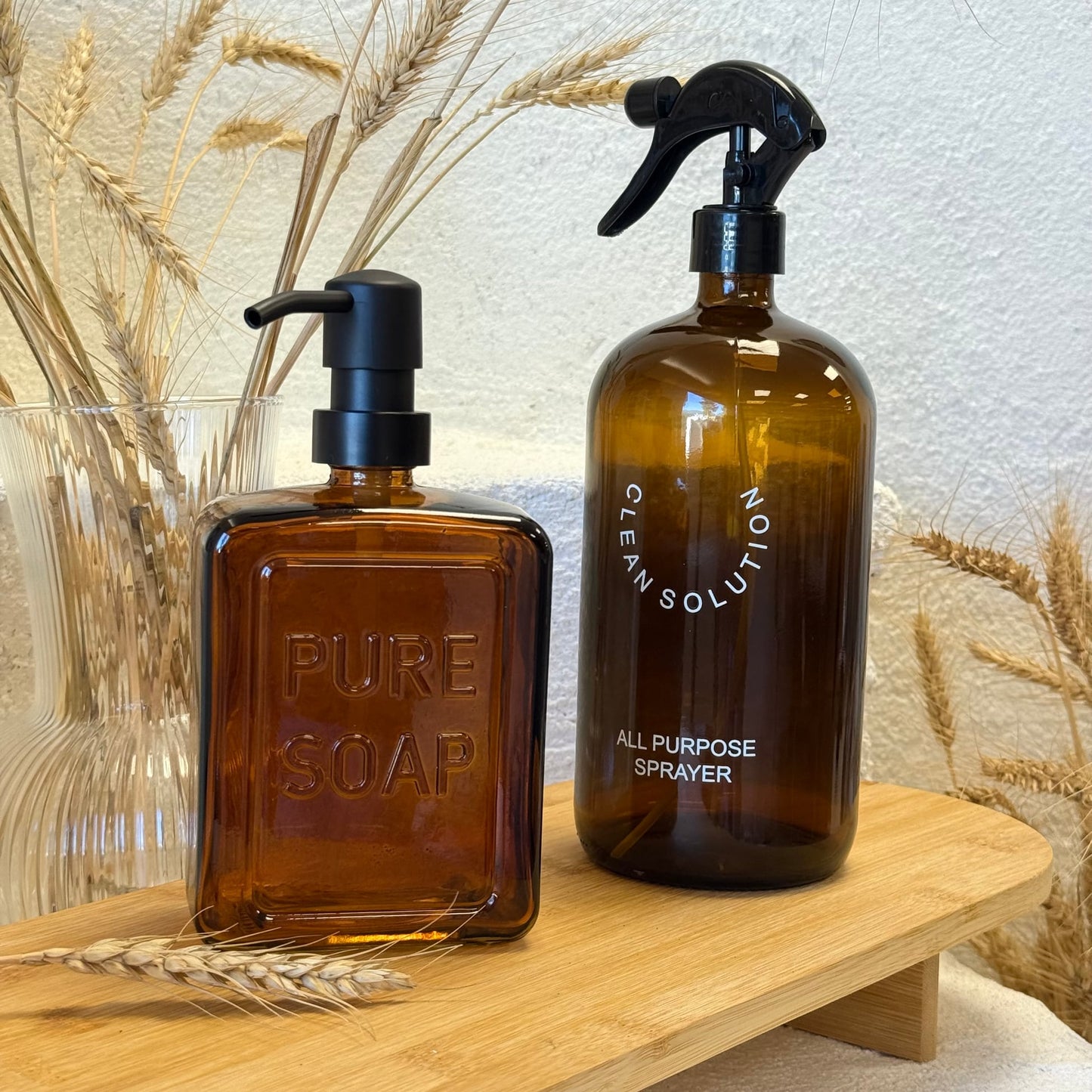 Amber Cam Sprey Şişe ve Sıvı Sabunluk Set (SÜPER FİYAT)