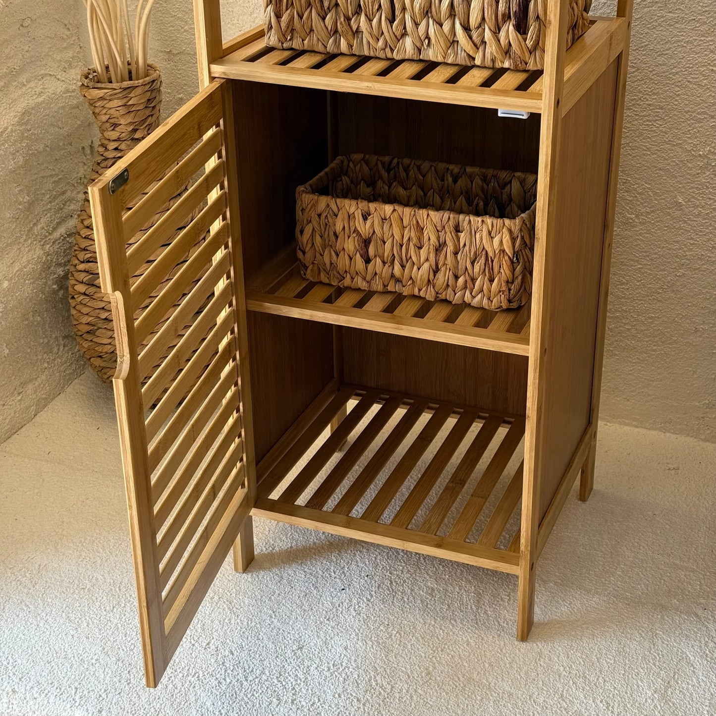Melis İvory Bambu Tek Kapaklı,2 Katlı Çok Amaçlı Banyo Dolabı 87x36x33 cm (İMKANSIZ FİYAT)KOD:119