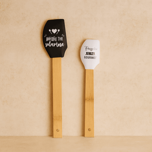 Medusa İki Boy Bambu Saplı Silikon Spatula Seti 27 cm ,18 cm Siyah-Beyaz