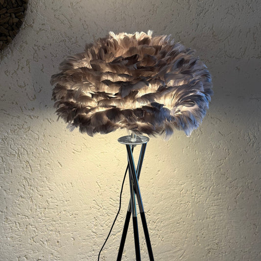 Talia Metal Ayaklı Tüy Lambader Gri-Gümüş 1,55 cm