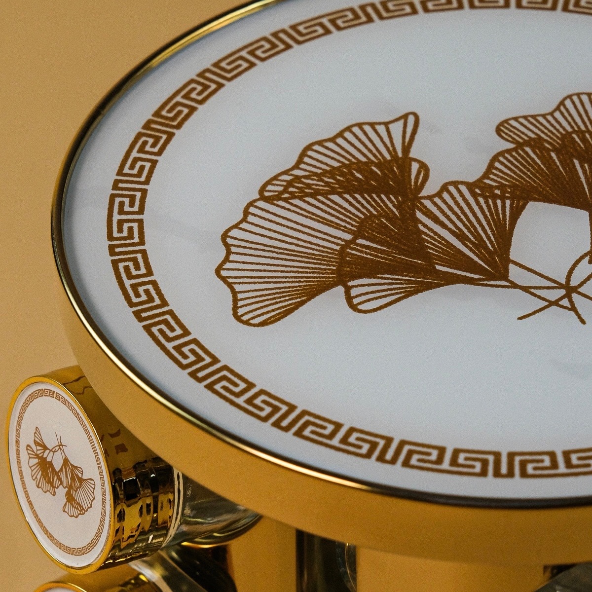 Dönen Standlı 16 Adet Cam Bahartalık Seti Beyaz-Gold Detaylı (KOD: 4792)