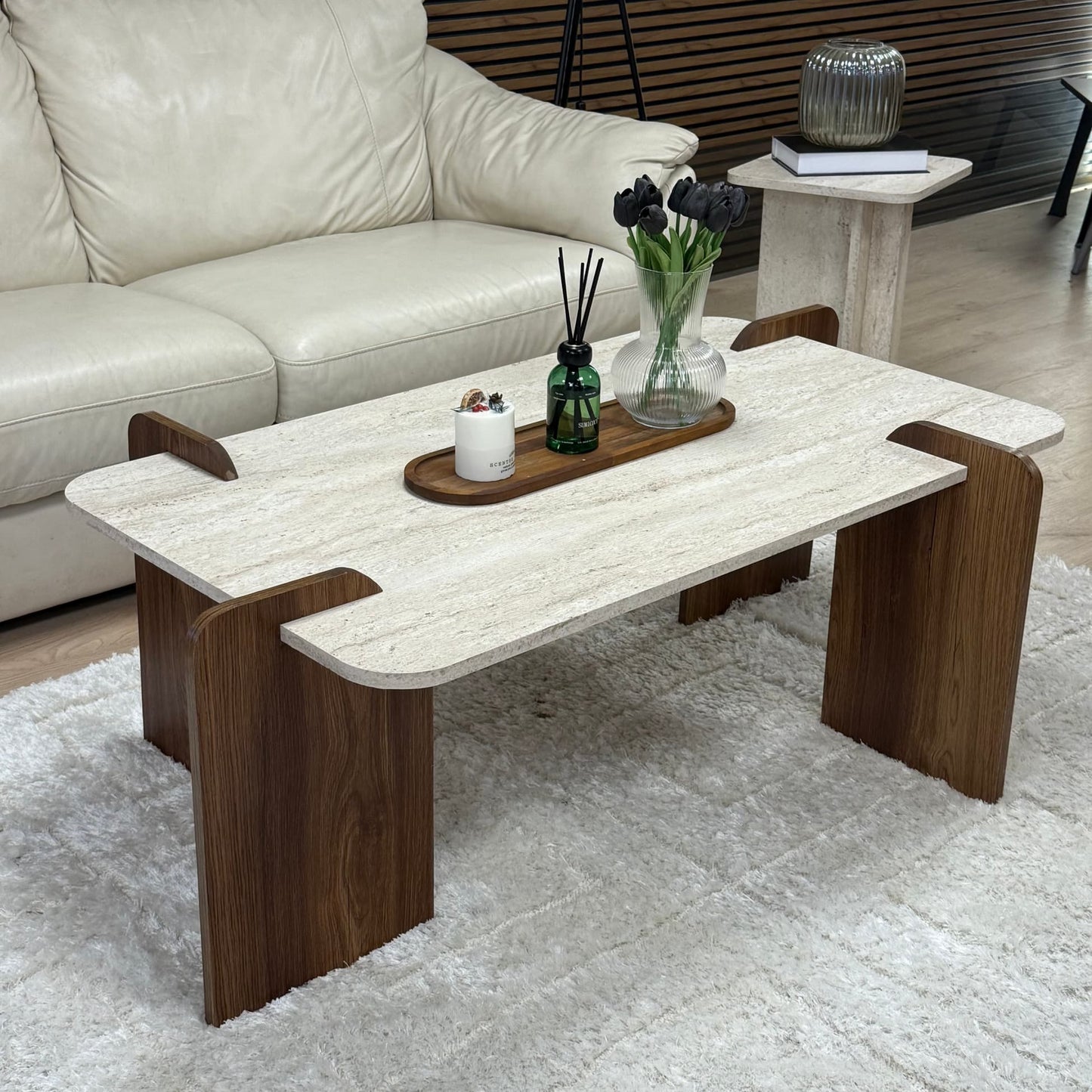 Boho Pinterest, Traverten Desen, Büyük Boy, Orta Sehpa 120x70x46 cm (Lansman Fiyatı)