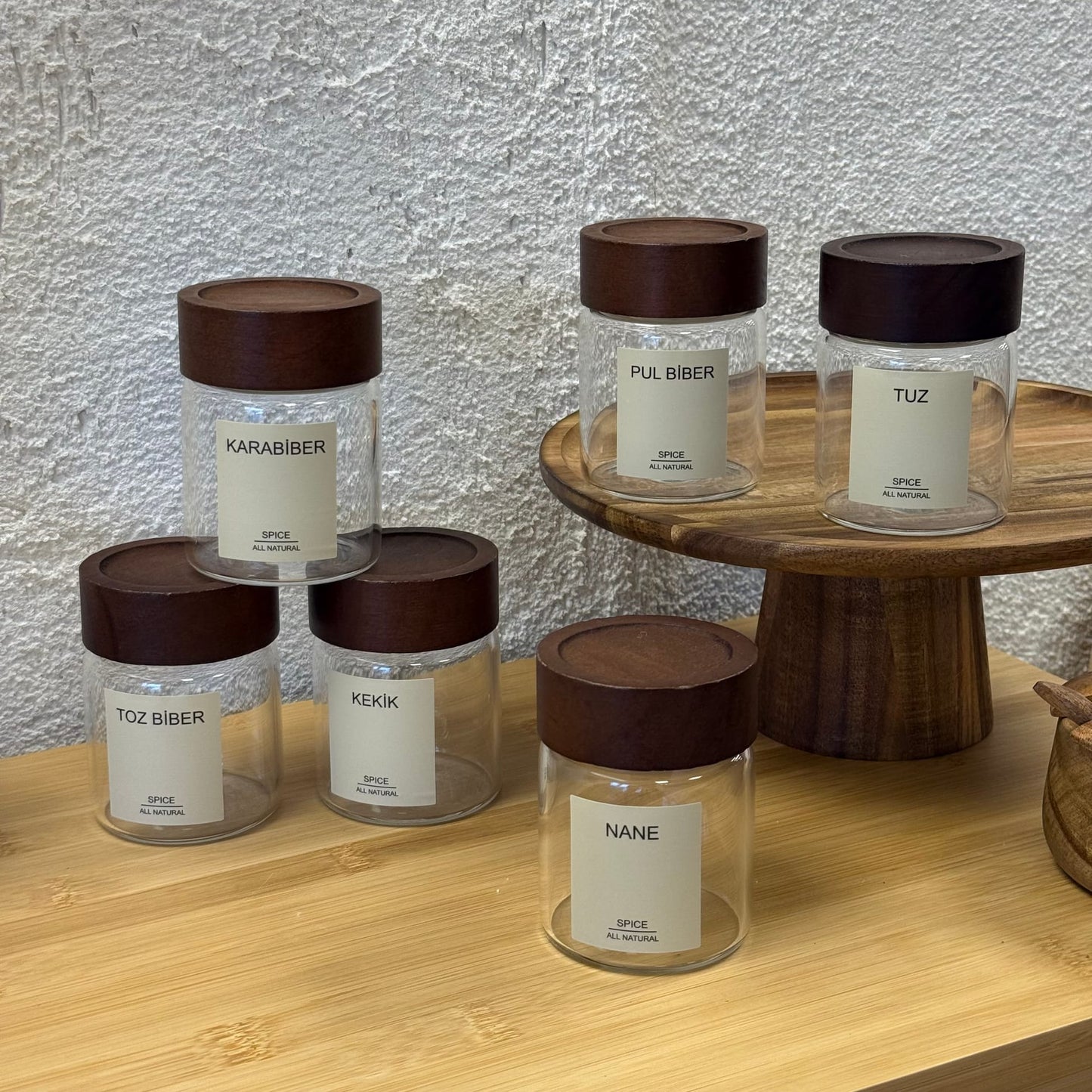 Strokka Akasya Kapaklı Silindir Kavanoz Seti 6 Adet 200 ml