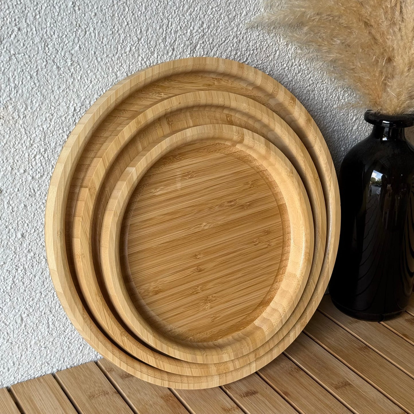 Hardy Yuvarlak 3 Boy Bambu Tepsi Set