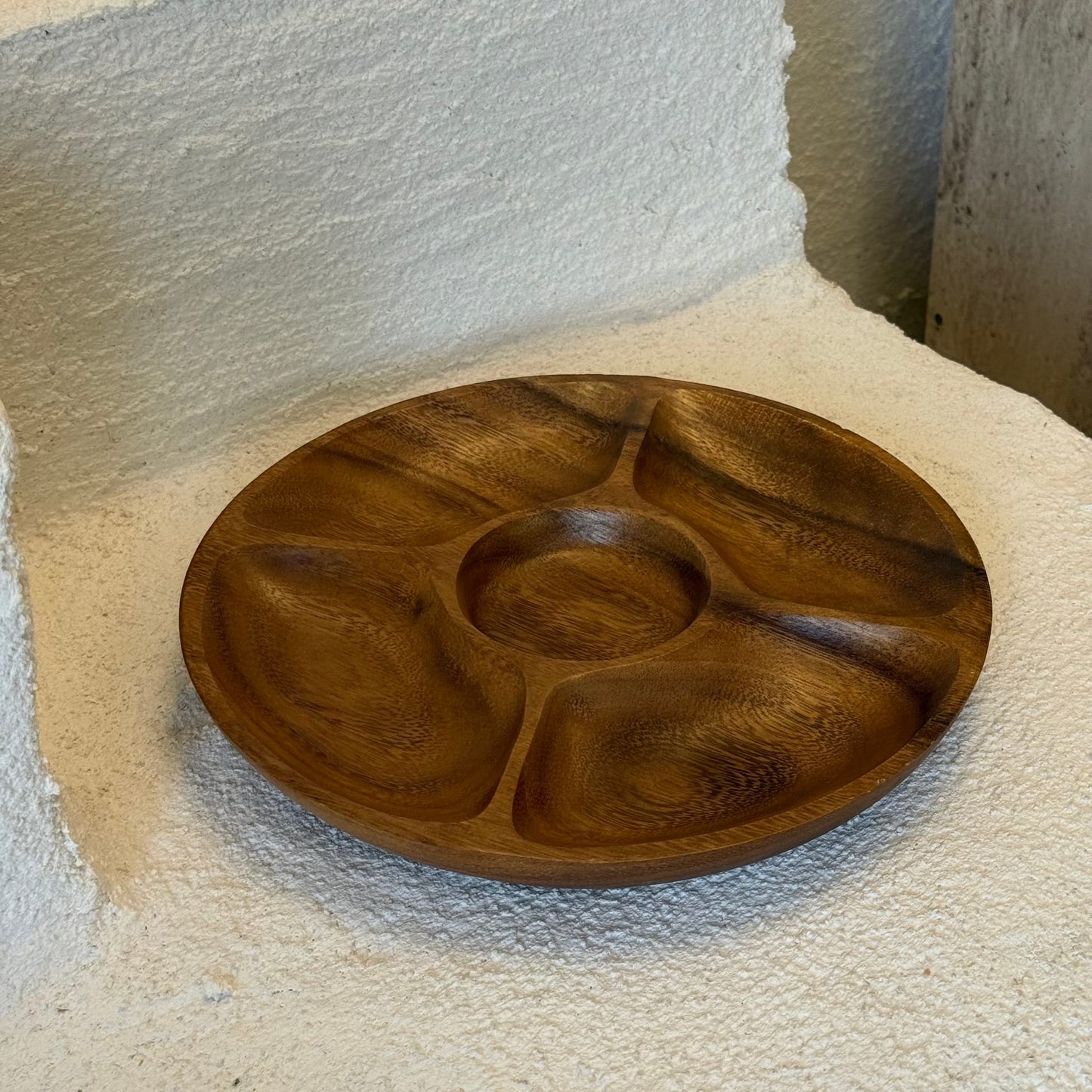 Lara 5 Bölmeli Akasya Yuvarlak Sunumluk 25x25 cm