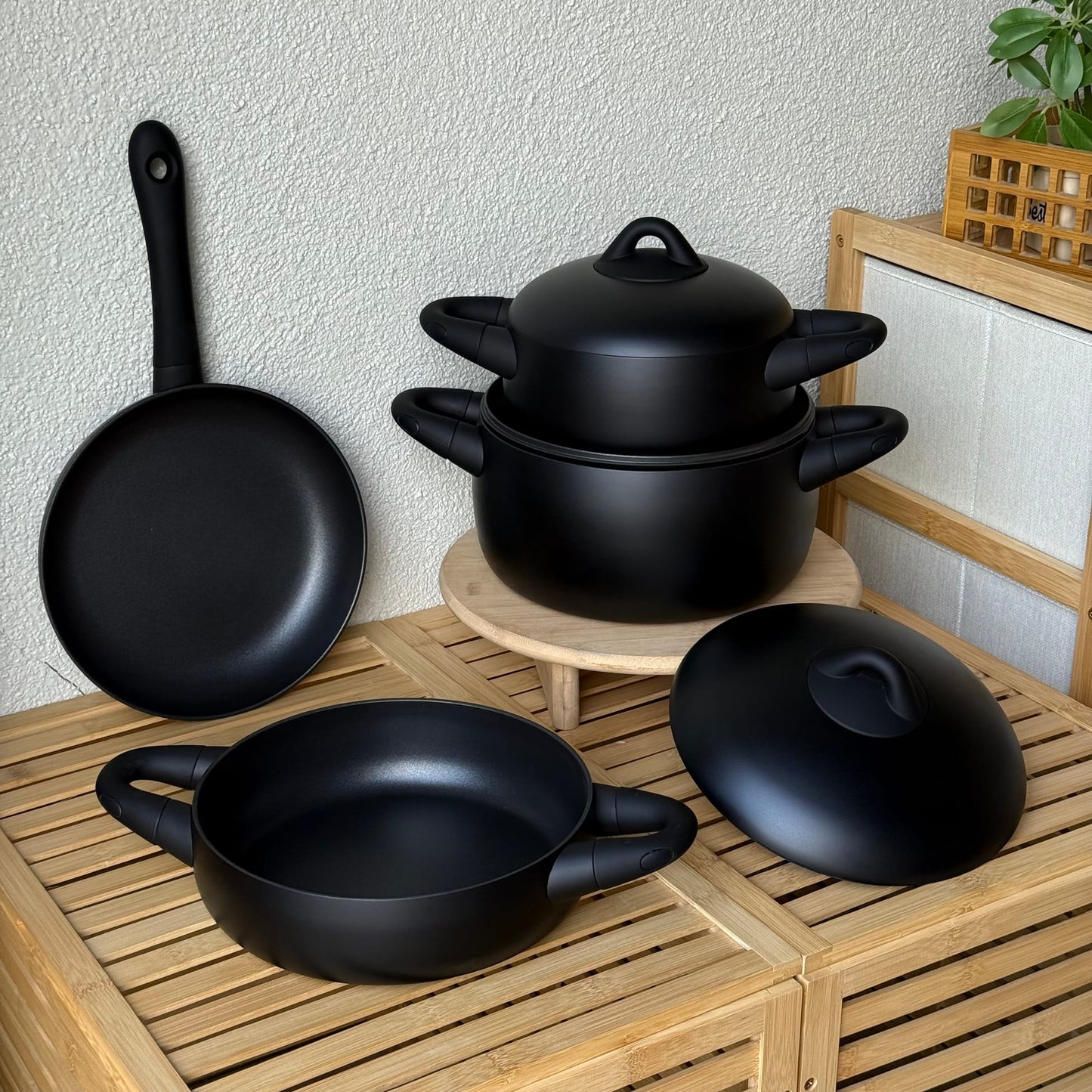 Dolce 7 Parça Döküm Gövde Tencere Seti Mat Siyah