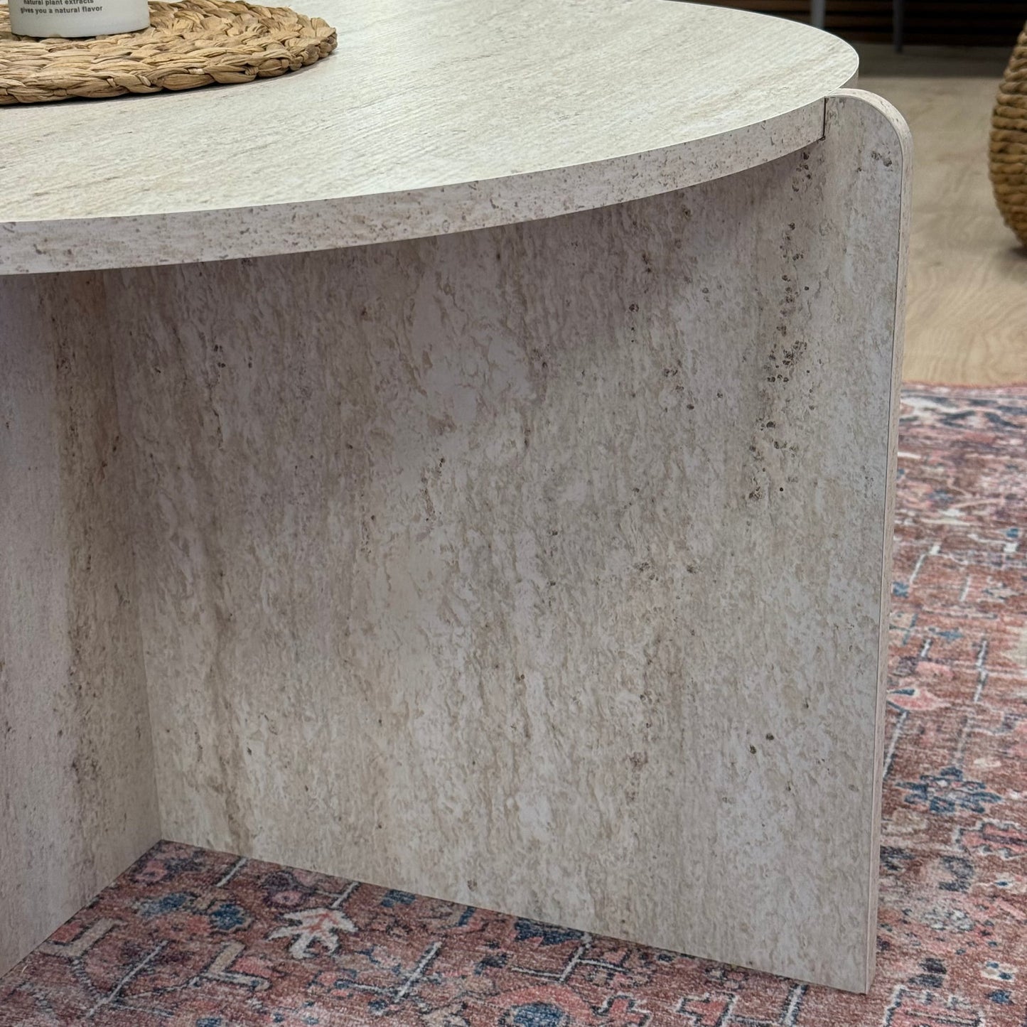 Boho Pinterest, Traverten Desen, Büyük Boy, Yuvarlak Orta Sehpa 83x83x48 cm (Lansman Fiyatı)