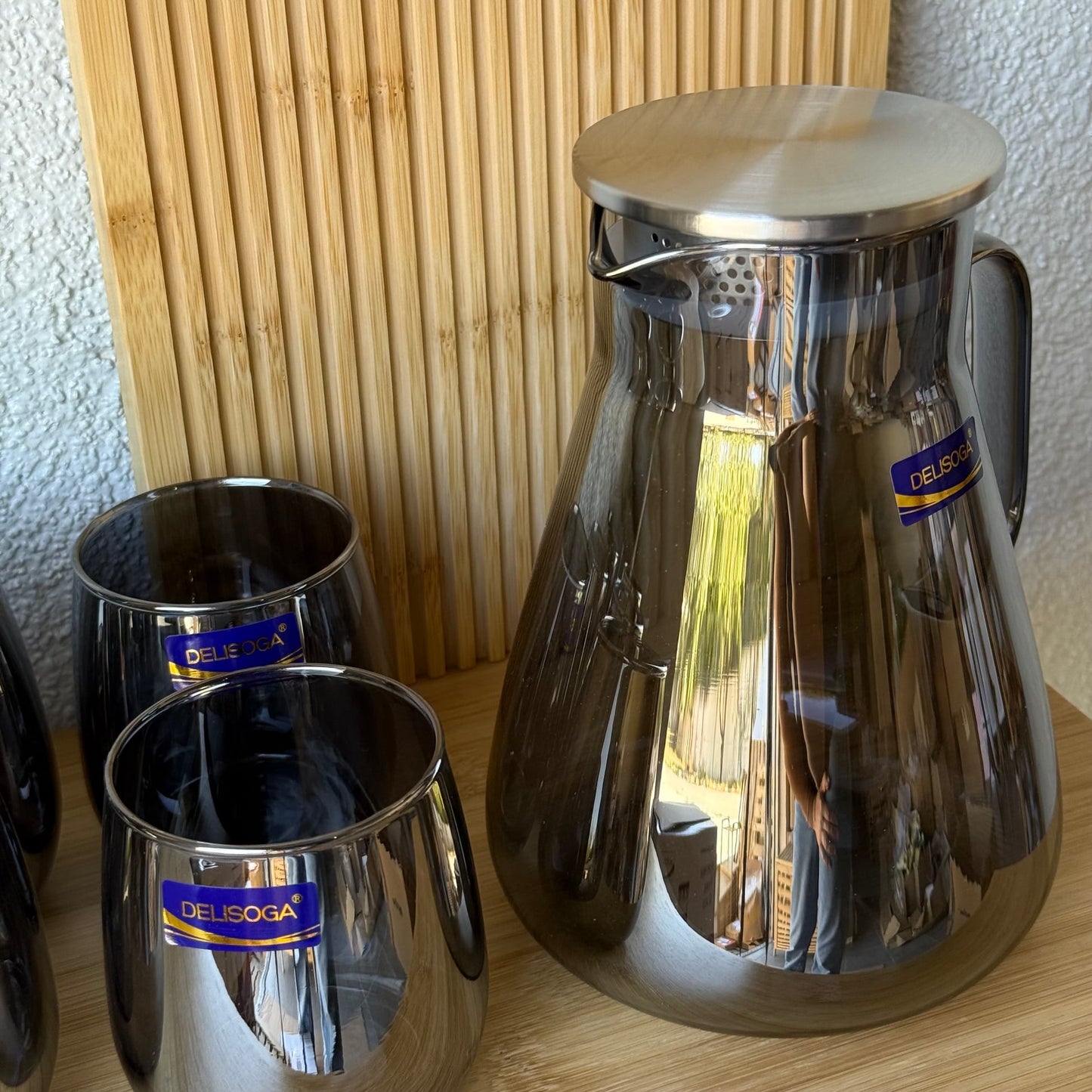 Delisoga Moder Cam Sürahi Set 7 Parça Gri (SÜPER FİYAT)