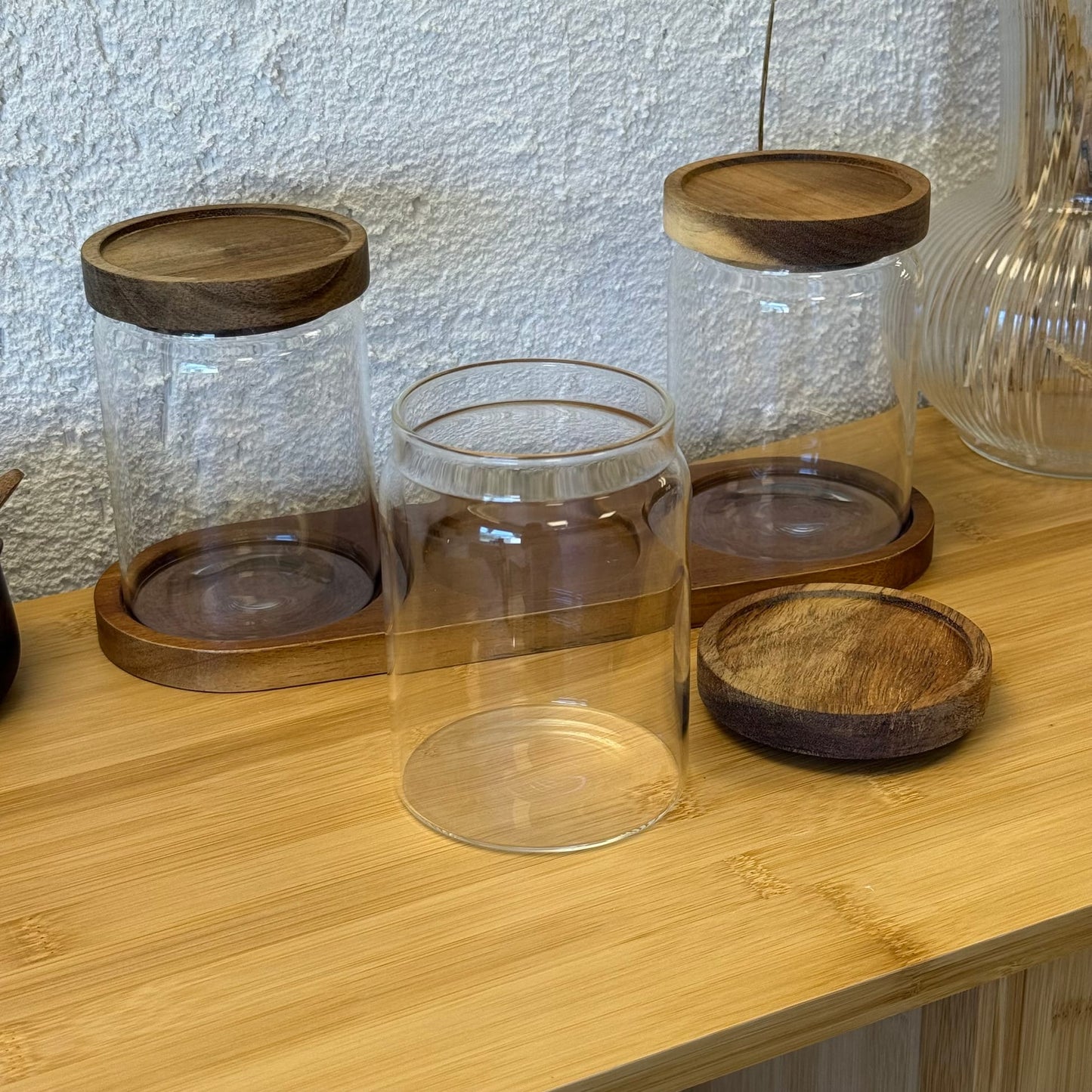 İzy Akasya Ağcı Kapaklı Standlı Kavanoz Seti 600 ml