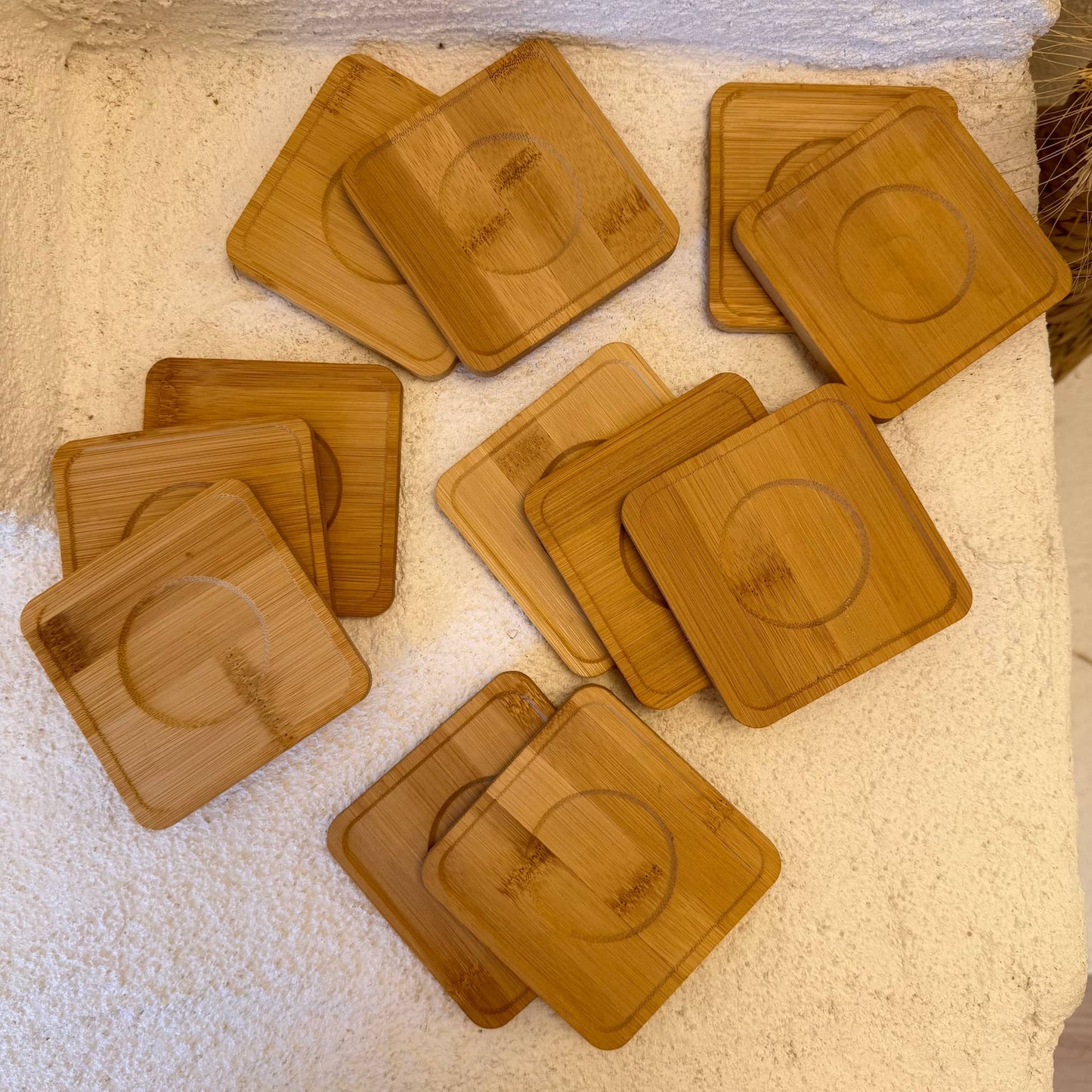 Kare Bambu Çay-Kahve Bardağı Altlık Set 12 Adet