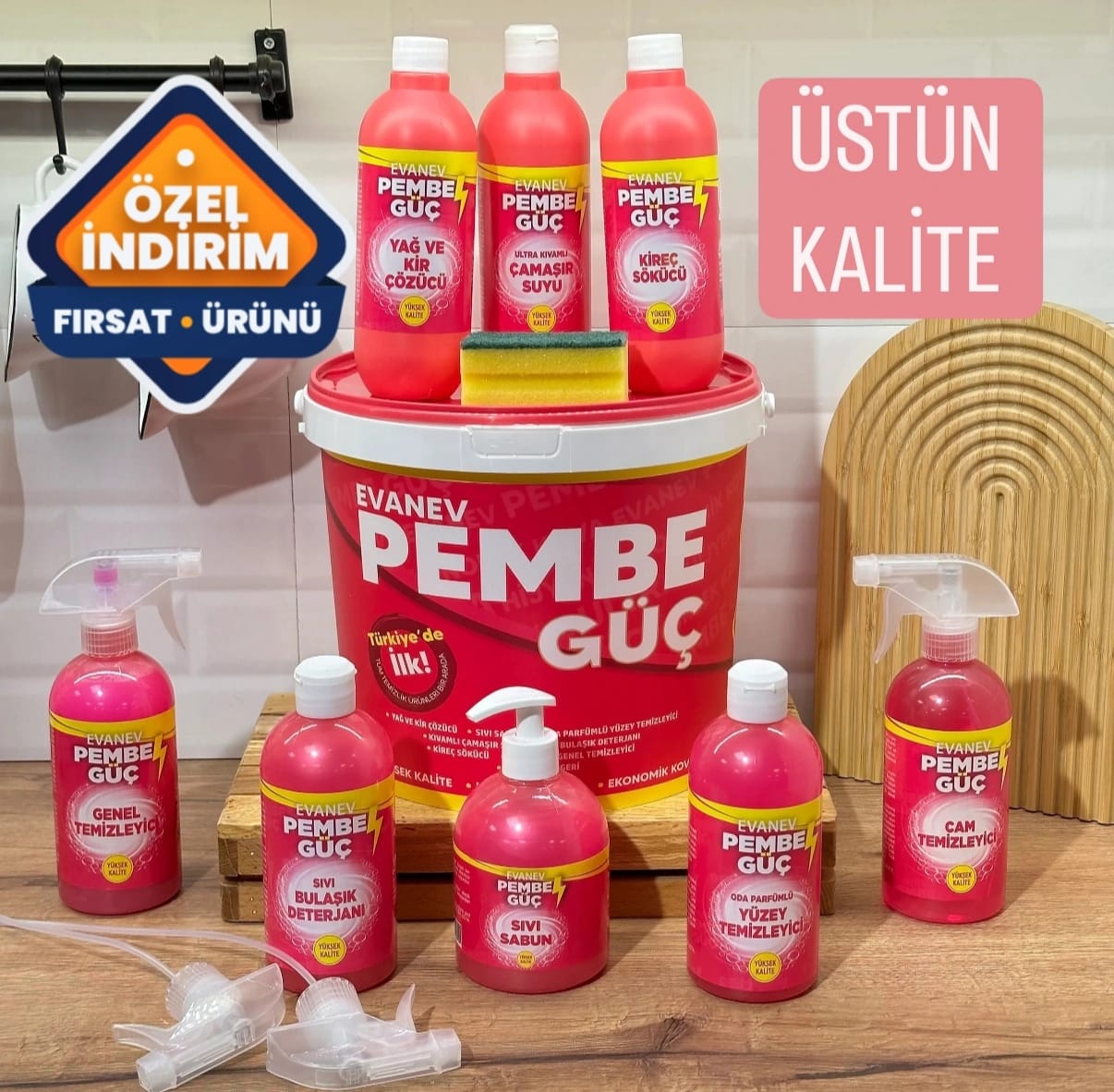 EVANEV Pembe Güç 12 Parça Yüksek Kaliteli Temizlik Ürünleri Tek Kovada (1 Hafta Tanıtım Fiyatı)