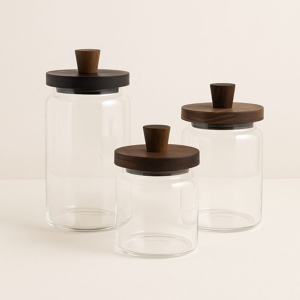 Akasya Kapaklı 3 Boy Cam kavanoz Seti 950 ml, 700 ml, 450 ml