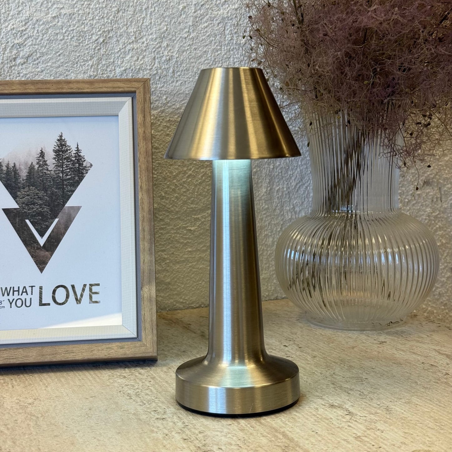 Mira Konik Masaüstü, 3 Fonksiyonlu Led Lamba Şarjlı 23 cm Gümüş