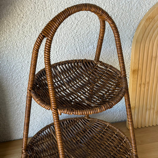 Deo Rattan İki Katlı Sunumluk Meyvelik 37 CM Kahve Rengi