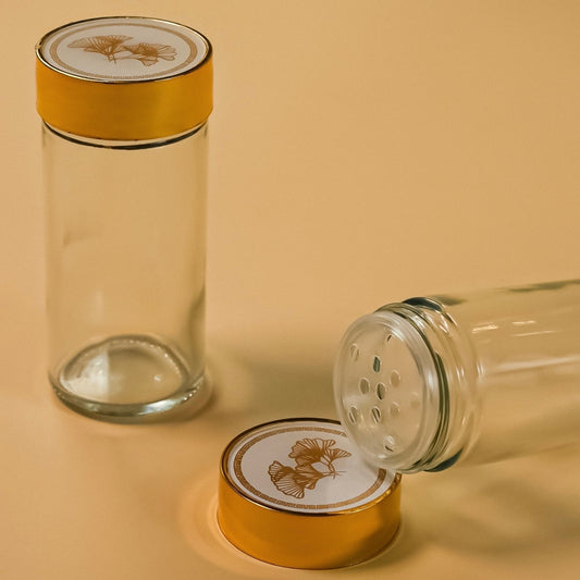 Dönen Standlı 16 Adet Cam Bahartalık Seti Beyaz-Gold Detaylı (KOD: 4792)