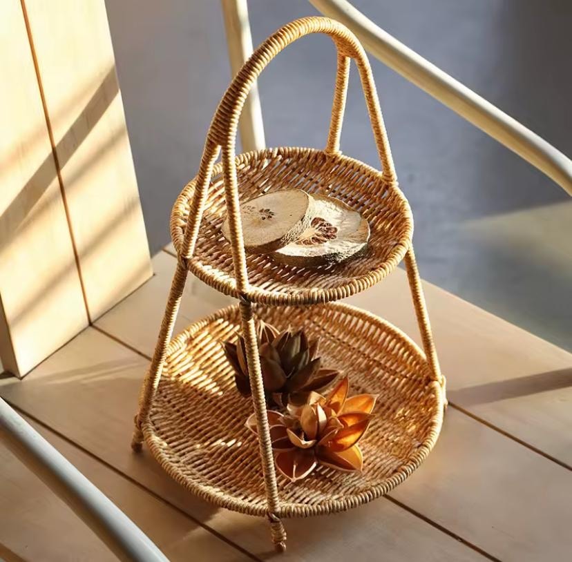 Deo Rattan İki Katlı Meyvelik Sunumluk 37 CM Naturel