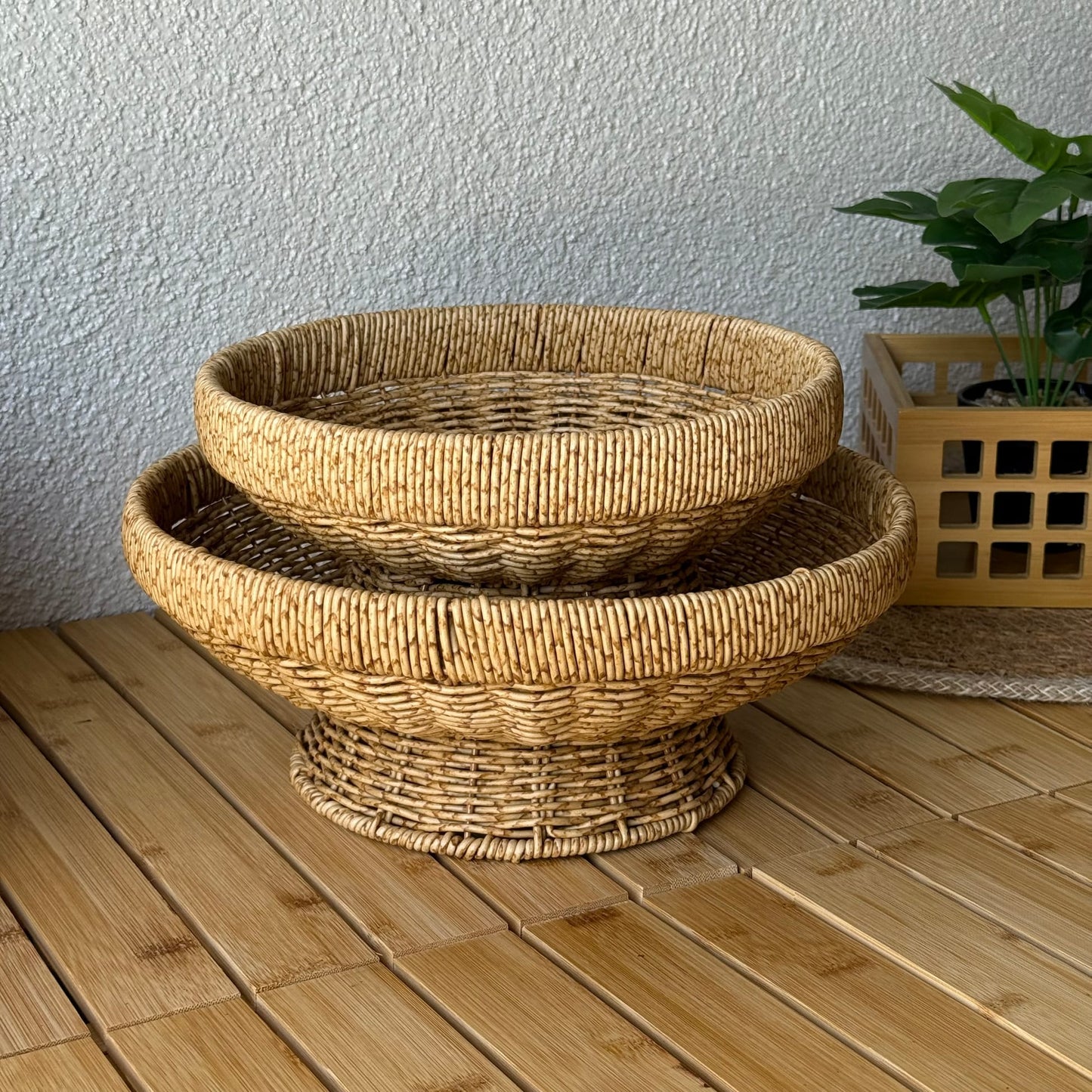 Lara Rattan Ayaklı Yuvarlak İki Boy Meyvelik Naturel