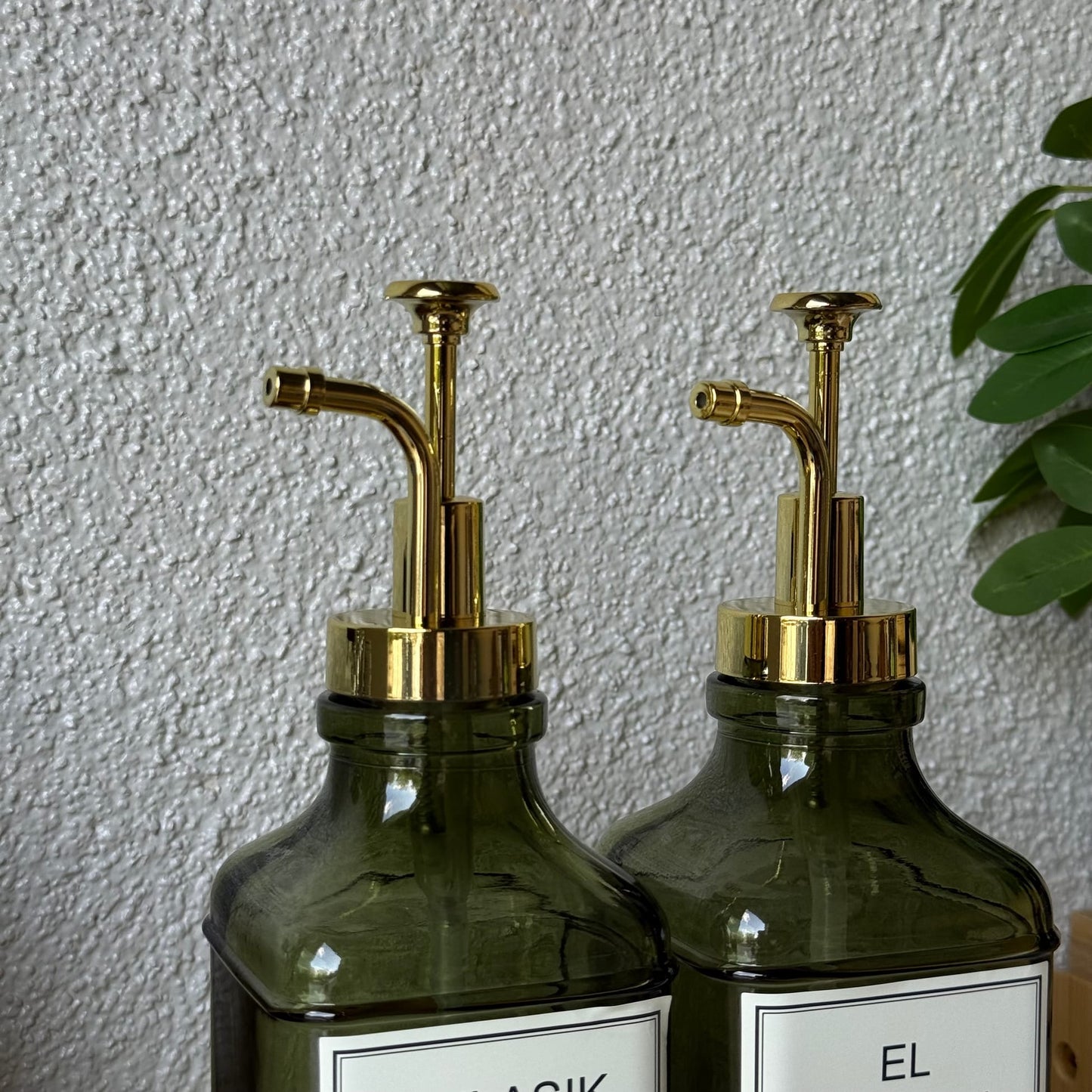 Lucia Bambu Standlı İkili Cam Kare Sıvı Sabunluk Seti Yeşil 500 ml