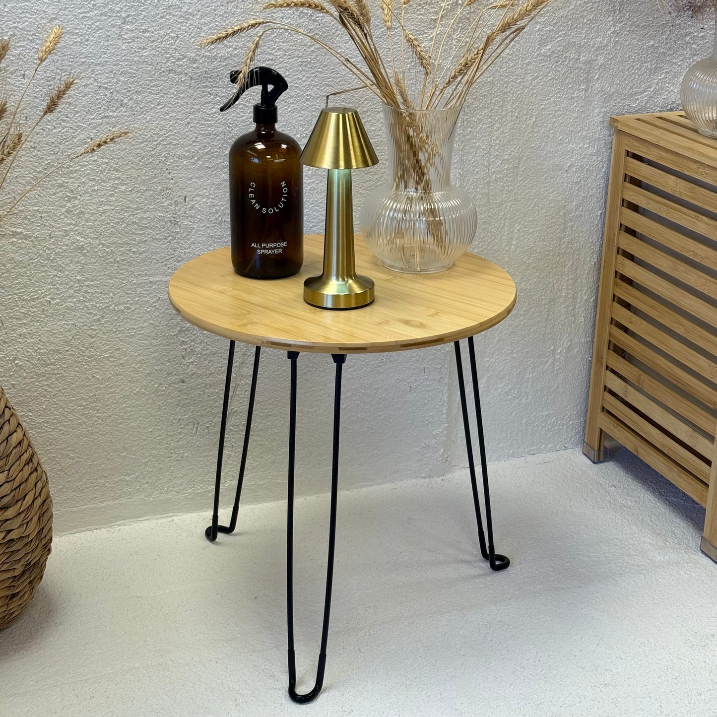 Katlanır Bambu Yuvarlak Orta Sehpa 44x44x46 cm