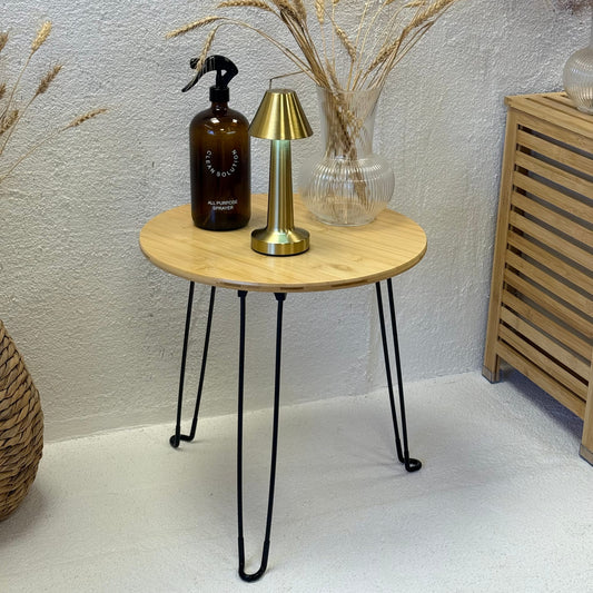 Katlanır Bambu Yuvarlak Orta Sehpa 44x44x46 cm