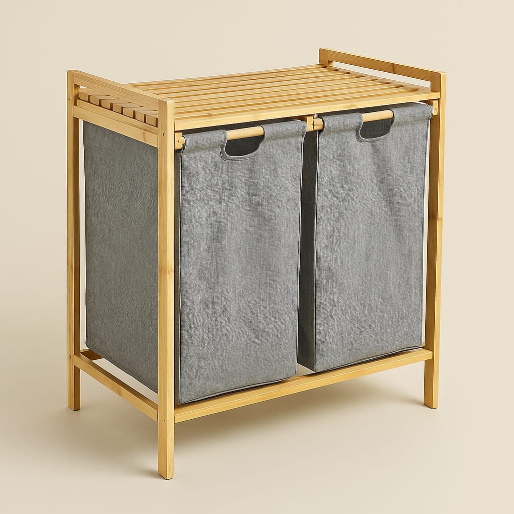 Bambu 2 Bölmeli Kirli Çamaşır Sepeti